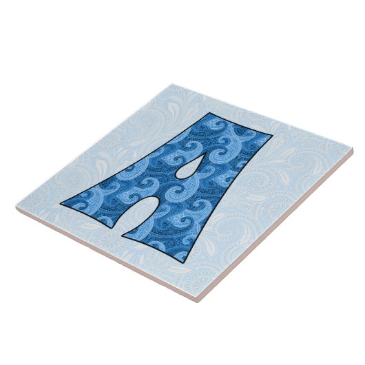 Buchstabe A - Mit Monogramm Blue Paisley Fliese (Seite)
