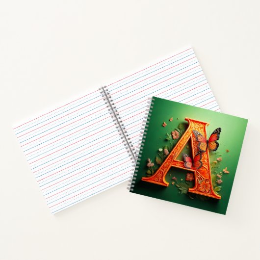 Buchstabe A mit Rosas & Butterflies Notizblock (Innenseite)
