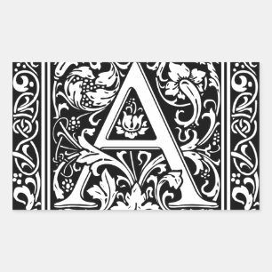 Buchstabe A Mittelalterliches Monogramm Art Nouvea Rechteckiger Aufkleber