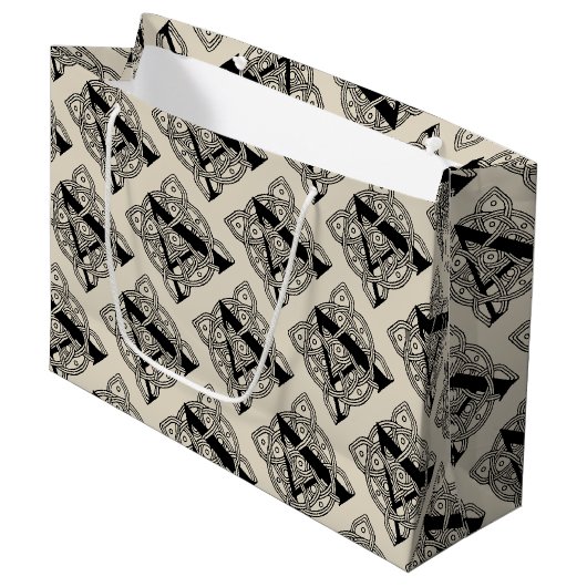 Buchstabe A Monogramm Vintage-Knotenprint Große Geschenktüte (Vorderseite Schrägansicht)