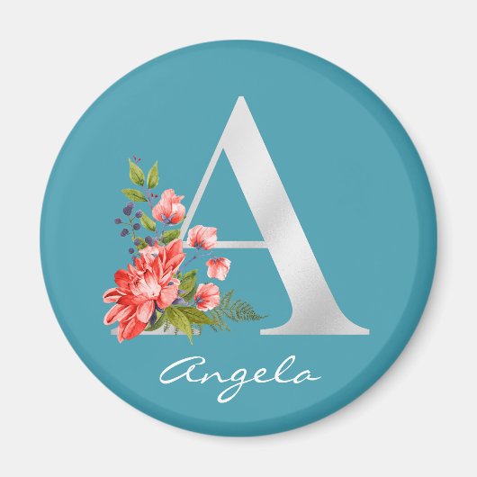 Buchstabe A | Name | Floral White Metallic Monogra Magnet (Vorne)