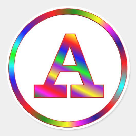 Buchstabe A Regenbogen Runder Aufkleber (Vorderseite)