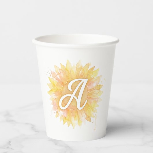 Buchstabe A Sonnenblume Vorname Monogramm Initiale Pappbecher (Vorderseite)