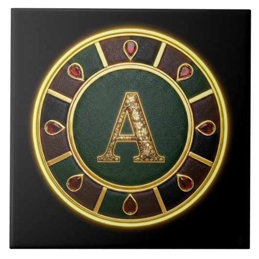 Buchstabe A, verzierter Monogramm-Medaillon Fliese (Vorderseite)