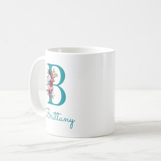 Buchstabe B Aquamarin rosa Kaffeetasse (Vorderseite Links)