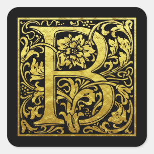 Buchstabe B Erste Imitat Gold Black Quadratischer Aufkleber