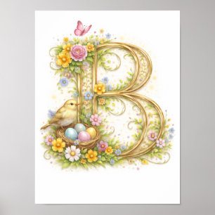 Buchstabe B Gold Frühling Natur Monogramm Kinder- Poster