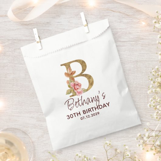 Buchstabe B Gold Monogramm Rosa Rosen Geschenktütchen (Ausgeschnitten)