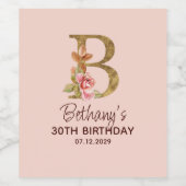 Buchstabe B Gold Monogramm Rosé Rosen Weinetikett (Einzelnes Label)