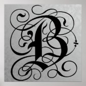 Buchstabe B, gotische Monogramm schwarz Poster (Vorne)