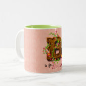 Buchstabe B: Holzalphabet - 3D-Blumenmuster Zweifarbige Tasse (Vorderseite Links)