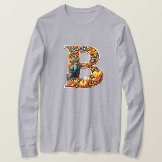 Buchstabe B im Thanksgiving-Stil T-Shirt (Design vorne)