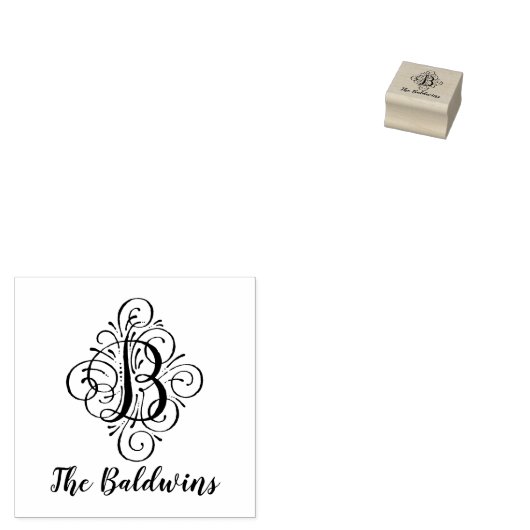 Buchstabe B Initial Elegant Blühe Monogrammname Gummistempel (Stempel)