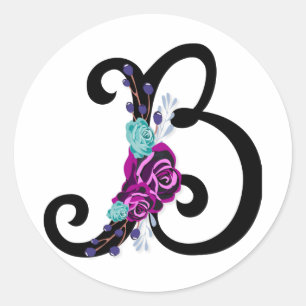 Buchstabe B mit Vintagem Blumendesign und attrakti Runder Aufkleber