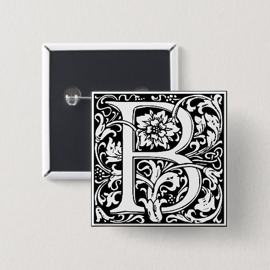 Buchstabe B Mittelalterliche Monogramm Jugendstil Button (Vorne & Hinten)