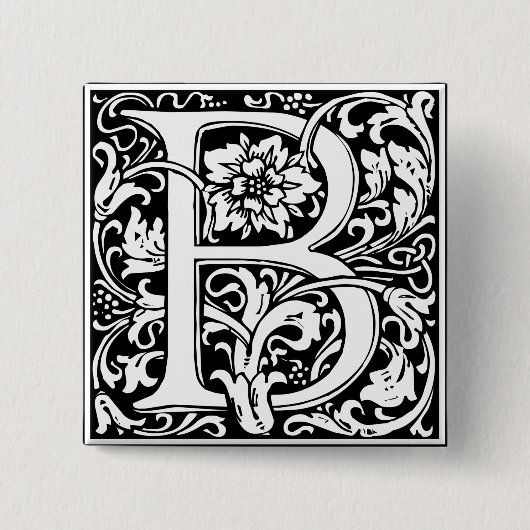 Buchstabe B Mittelalterliche Monogramm Jugendstil Button (Vorderseite)