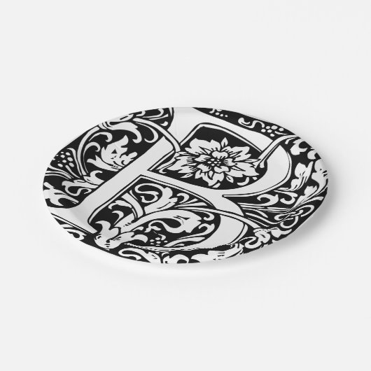 Buchstabe B Mittelalterliche Monogramm Jugendstil Pappteller (Schrägansicht)