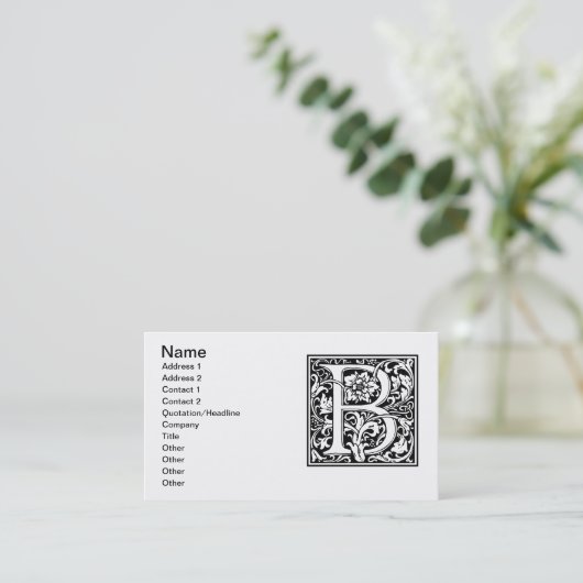 Buchstabe B Mittelalterliche Monogramm Jugendstil Visitenkarte (Stehend Vorderseite)