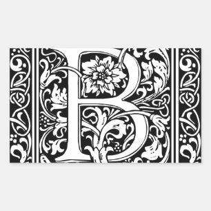Buchstabe B Mittelalterliche Monogramm-Kunst Art N Rechteckiger Aufkleber