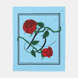 Buchstabe B Monogramm mit roten Rosen Babyblau Fleecedecke