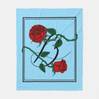 Buchstabe B Monogramm mit roten Rosen Babyblau Fleecedecke
