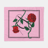 Buchstabe B Monogramm mit roten Rosen Rosa Fleecedecke (Vorderseite (Horizontal))