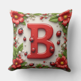 🐞 Buchstabe B Rote Marienkäfer Mohn Perlen Kissen