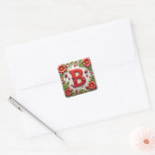 🐞 Buchstabe B Rote Marienkäfer Mohn Perlen Quadratischer Aufkleber (Umschlag)