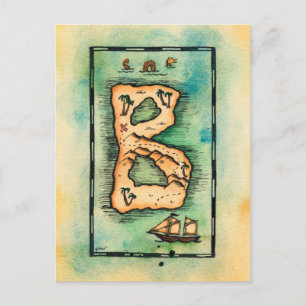 Buchstabe B Schatzkarte Postkarte