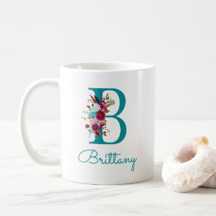 Buchstabe B Türkis Rosa Blumenmuster Kaffeetasse