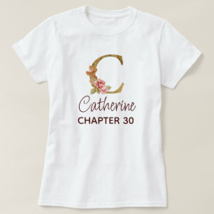 Buchstabe C Gold Monogramm Blush Rosa Rosen Geburt T-Shirt