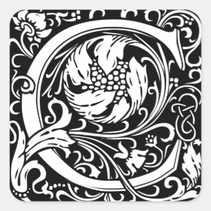 Buchstabe C Mittelalterliche Monogramm Art Nouveau Quadratischer Aufkleber