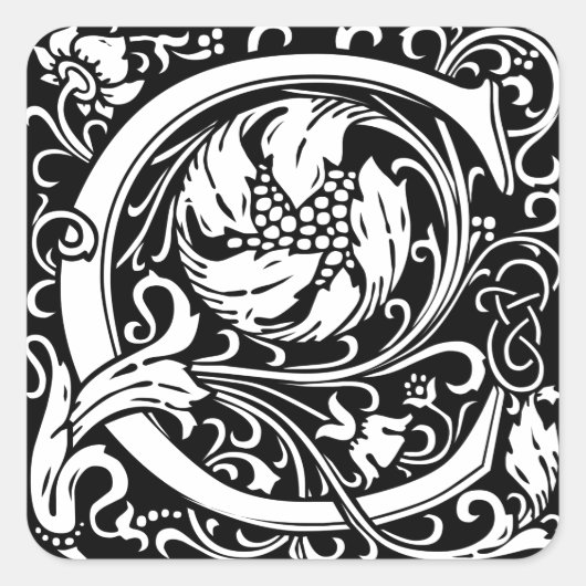 Buchstabe C Mittelalterliche Monogramm Art Nouveau Quadratischer Aufkleber (Vorderseite)