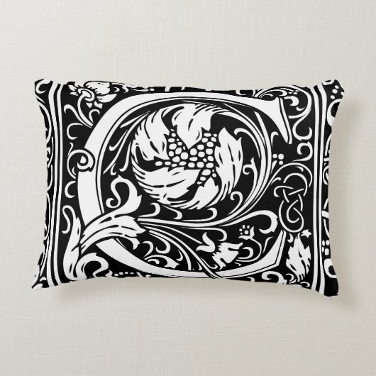Buchstabe C Mittelalterliche Monogramm Art Nouveau Zierkissen (Rückseite)
