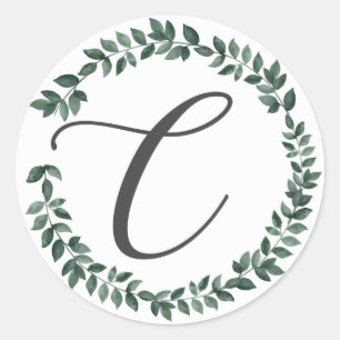 Buchstabe C Monogramm Minimalistischer botanischer Runder Aufkleber