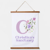 Buchstabe C plus Vorname mit Blumenmuster Wandteppich Mit Holzrahmen (Vorderseite)