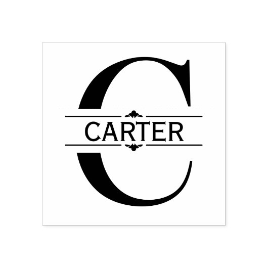 Buchstabe C | Schwarzes Ziersplit Monogramm Gummistempel (Prägung)