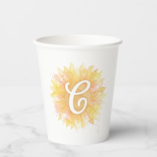 Buchstabe C Sonnenblume Vorname Monogramm Initiale Pappbecher (Vorderseite)
