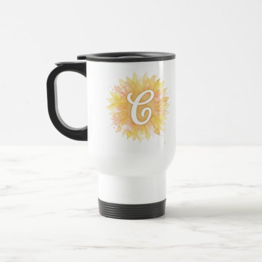 Buchstabe C Sonnenblume Vorname Monogramm Initiale Reisebecher (Links)