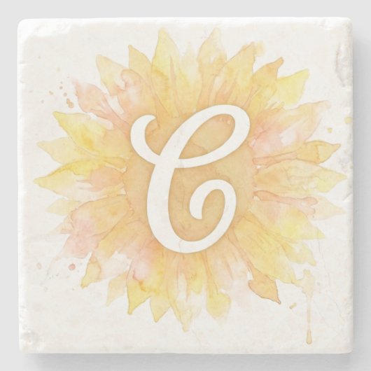 Buchstabe C Sonnenblume Vorname Monogramm Initiale Steinuntersetzer (Vorderseite)
