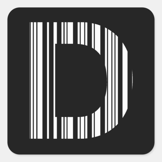 BUCHSTABE D BAR CODE Erstes Anfangsbuchstaben-Barc Quadratischer Aufkleber (Vorderseite)