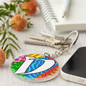 Buchstabe D farbenfrohe Doodles Schlüsselanhänger (Vorderseite rechts)