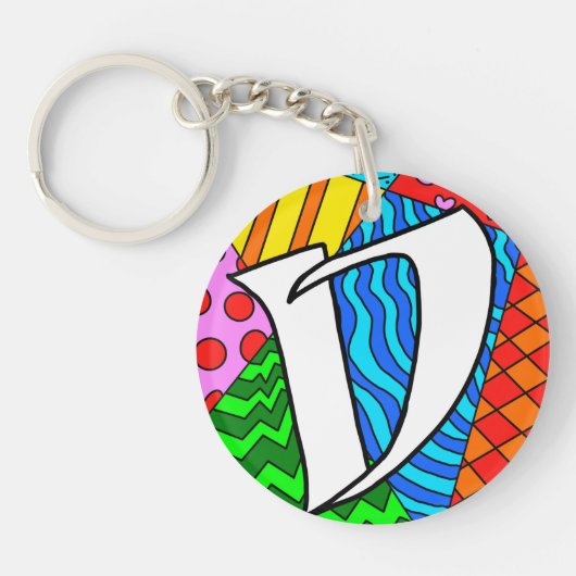 Buchstabe D farbenfrohe Doodles Schlüsselanhänger (Vorderseite)