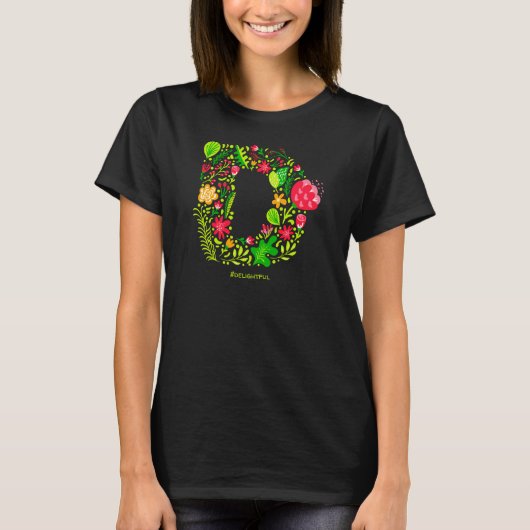 Buchstabe D im T - Shirt Blume (Vorderseite)