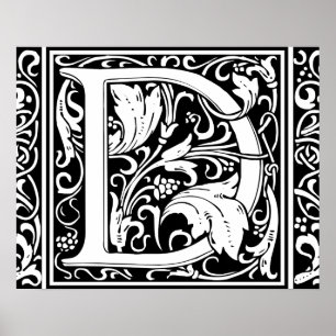 Buchstabe D Mittelalterliche Monogramm-Kunst Art N Poster