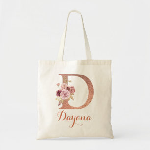 Buchstabe D Rosafarben Glitter Blumenmonogramm  Tragetasche