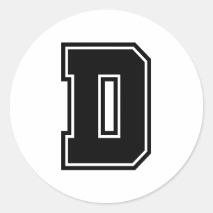 Buchstabe D Schriftart der sportlichen Uni Runder Aufkleber