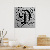 Buchstabe D, schwarzes, gotisches Monogramm Poster (Küche)