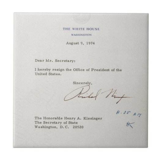 Buchstabe der Resignation von Richard M. Nixon Fliese (Vorderseite)