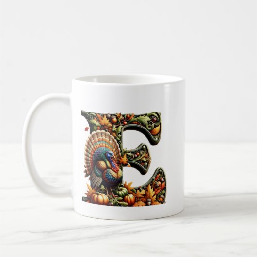 Buchstabe E als Thanksgiving-Geschenk Kaffeetasse (Links)